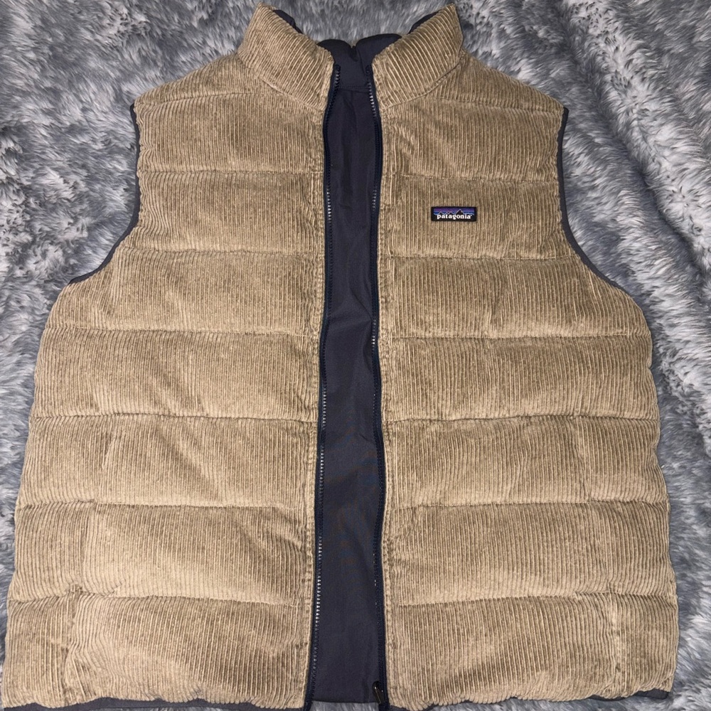 Patagonia Tan/Navy Reversible Cotton Down Vest